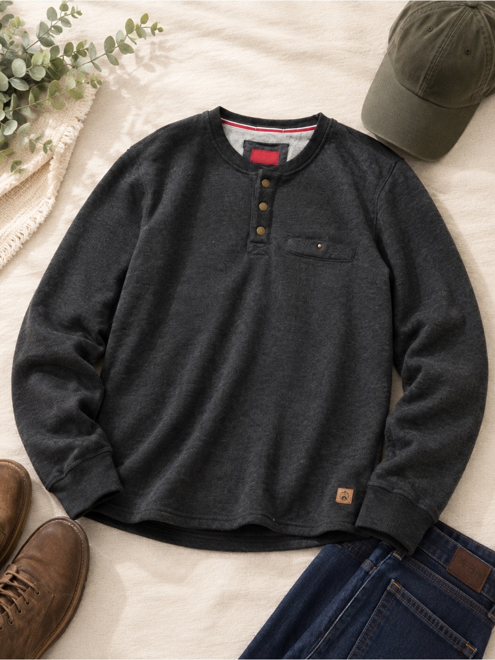 Coleman Men's Dark Charcoal Gray Henley Sweatshirt